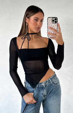 Black White Fox Passion For You Long Sleeve Women's Tops | UPZG-72864