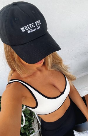 Black White Fox Wellness Club Women's Hats | KIHE-04753