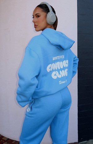 Blue White Fox Comfort Club Oversized Women's Hoodie | YADJ-69513