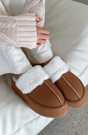 Brown White Fox Keep My Head High Women's Slides | JRXK-27493