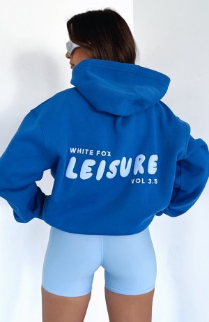 Deep Blue White Fox Leisure Series Oversized Women's Hoodie | CNRB-74132