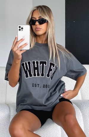 Grey White Fox Give It Away Oversized Women's T Shirts | DBOQ-42385