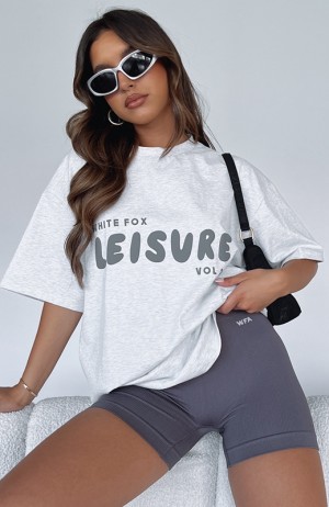 Grey White Fox Leisure Series Oversized Women's T Shirts | AZJP-30594