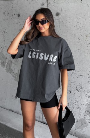 Grey White Fox Leisure Series Oversized Women's T Shirts | HKYB-09347