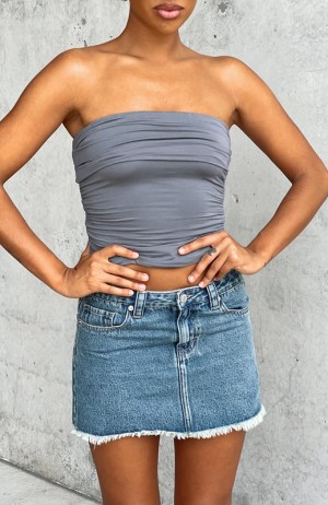 Grey White Fox Sweet Escape Strapless Women's Tops | YFSO-82714