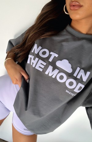 Grey White Fox Take A Hint Oversized Women's T Shirts | VQGW-49826