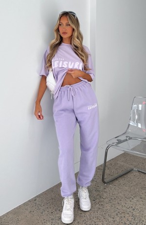 Lavender White Fox Leisure Series Women's Sweatpants | XCQJ-49780