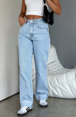 Light Blue White Fox Blair High Rise Wide Leg Women's Jeans | OKDF-03765