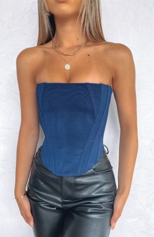 Navy White Fox Sharp Edges Bustier Women's Tops | MTPS-57612