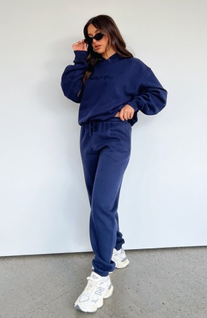 Navy White Fox Stay Lifted Women's Sweatpants | ICJD-27069