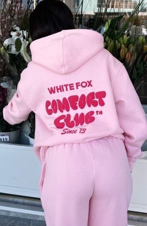 Pink White Fox Comfort Club Oversized Women's Hoodie | GZHY-95307