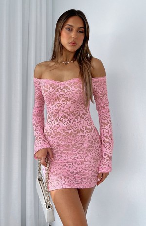 Pink White Fox Lavish Style Long Sleeve Mini Women's Dress | VAOZ-05241