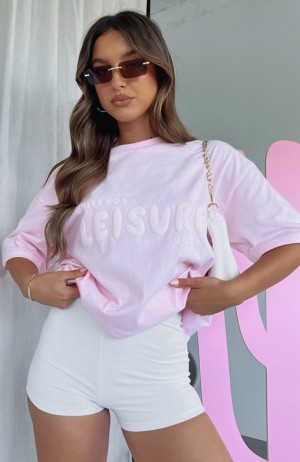 Pink White Fox Leisure Series Oversized Women's T Shirts | JIOS-52341