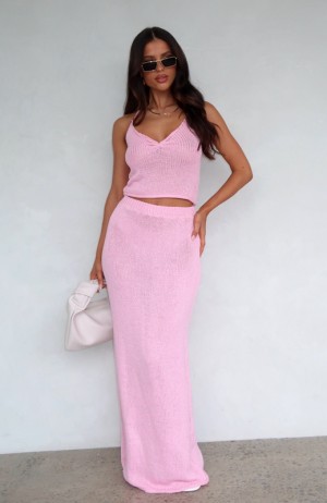 Pink White Fox One Time Offer Crochet Maxi Women's Skirts | DWEP-59307