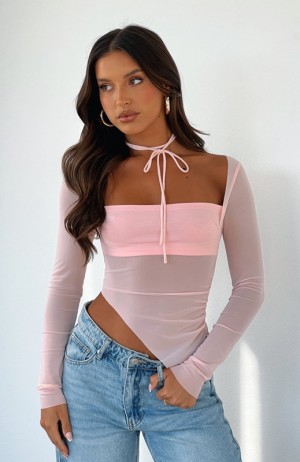 Pink White Fox Passion For You Long Sleeve Women's Tops | GVMF-35924