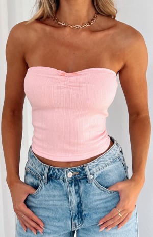 Pink White Fox What Do You See Strapless Women's Tops | IKCE-46987