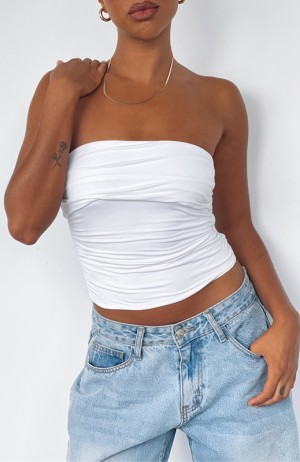 White White Fox Sweet Escape Strapless Women's Tops | RXOD-49610