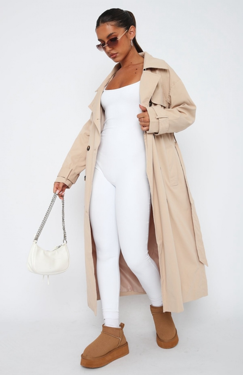 Beige White Fox Feeling Fine Trench Women's Jackets | LTKJ-37164