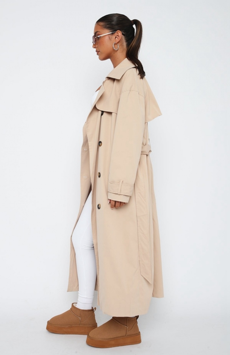 Beige White Fox Feeling Fine Trench Women's Jackets | LTKJ-37164