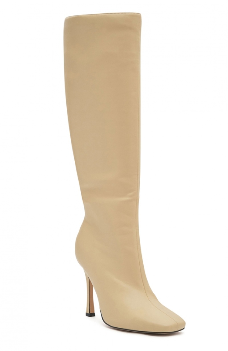 Beige White Fox Jax Knee Women's High Boots | EBCP-81495