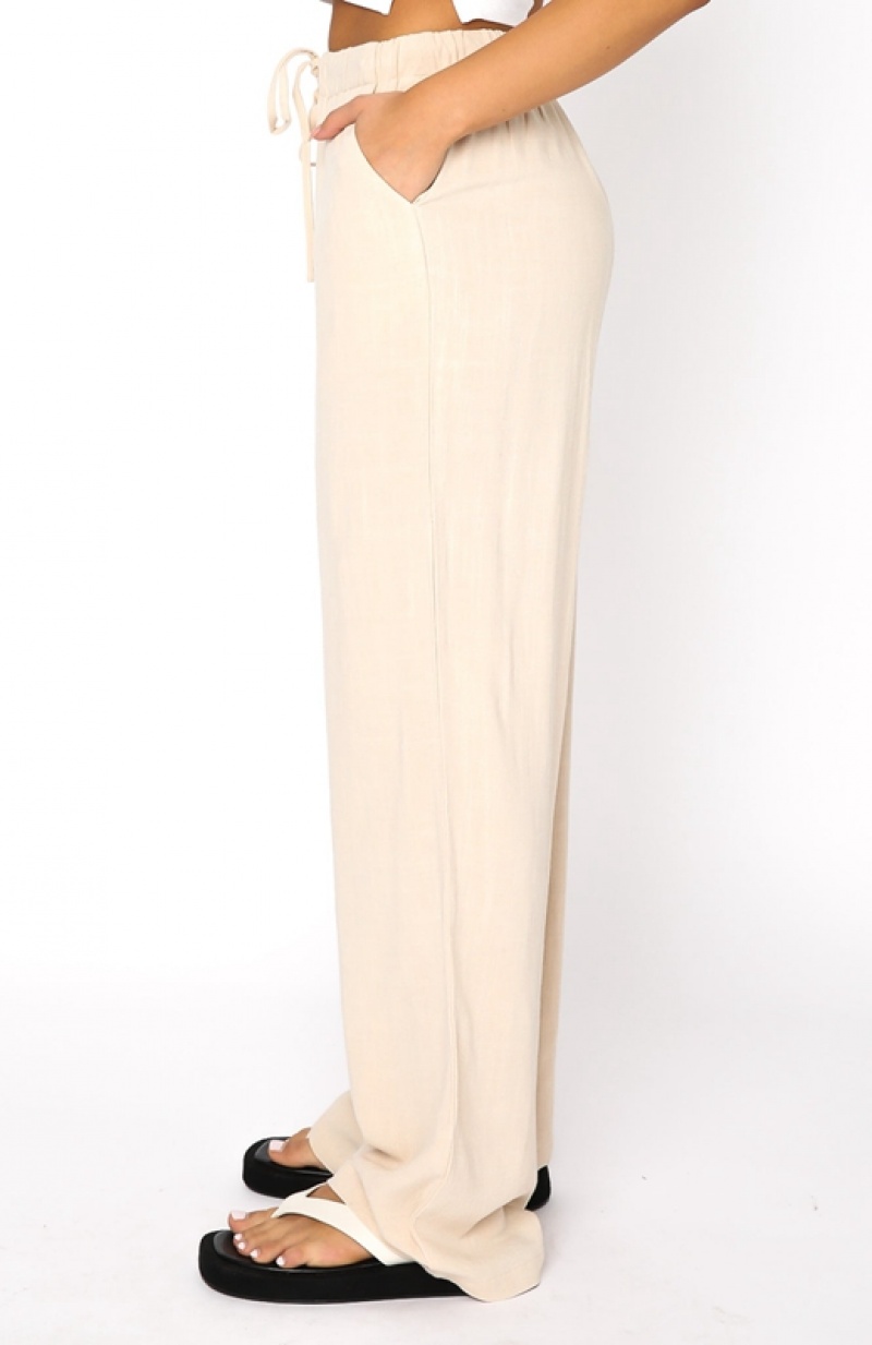 Beige White Fox Live It Up Linen Women's Pants | NYEW-81526