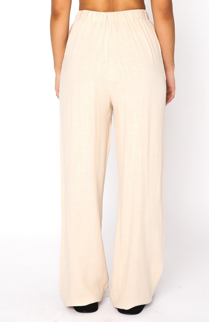 Beige White Fox Live It Up Linen Women's Pants | NYEW-81526