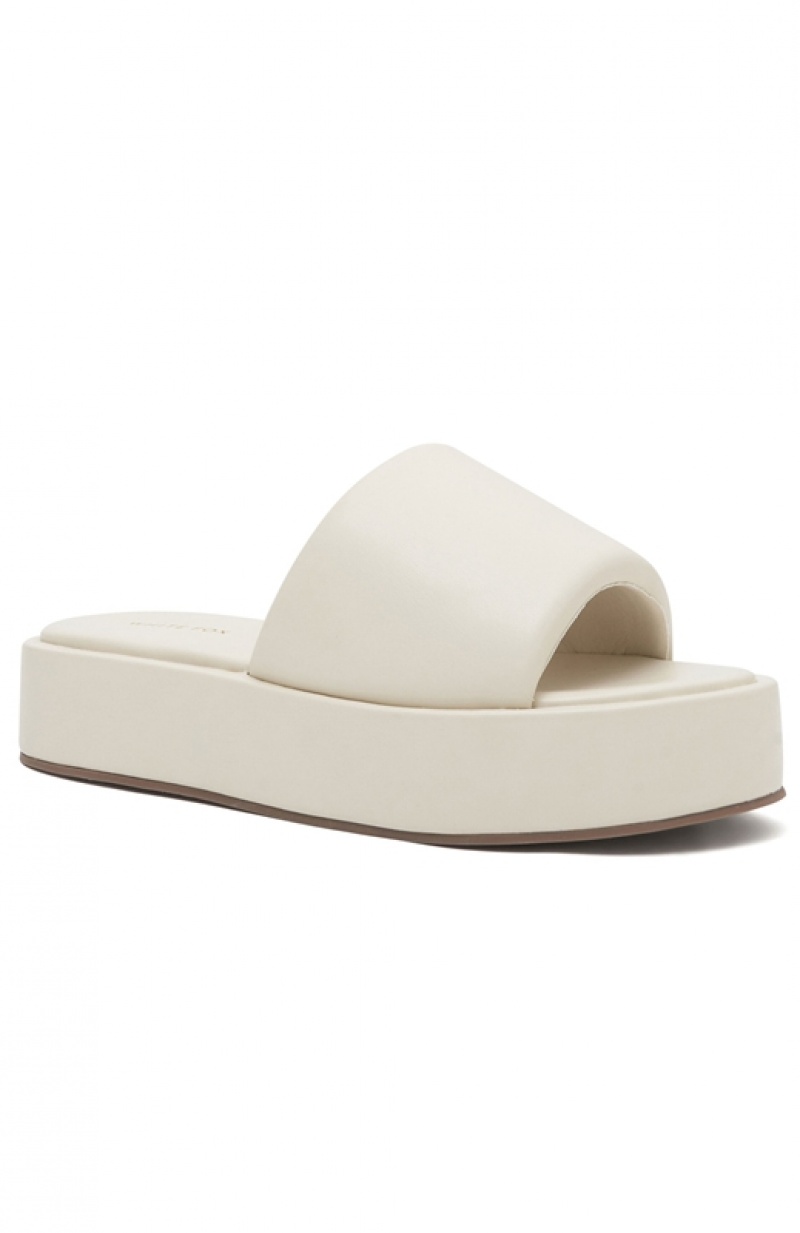 Beige White Fox Matea Platform Women's Slides | FJQR-15094