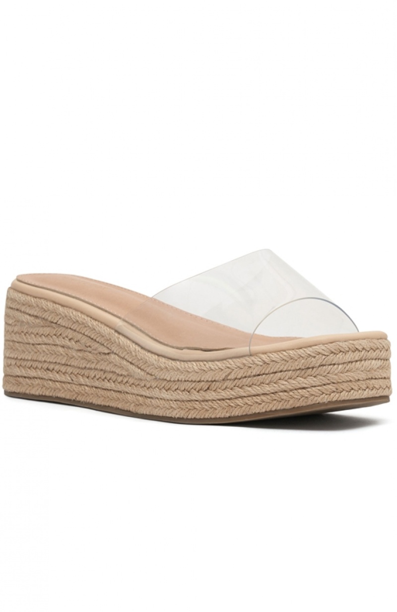 Beige White Fox Rayna Platform Women's Slides | GYHK-81054