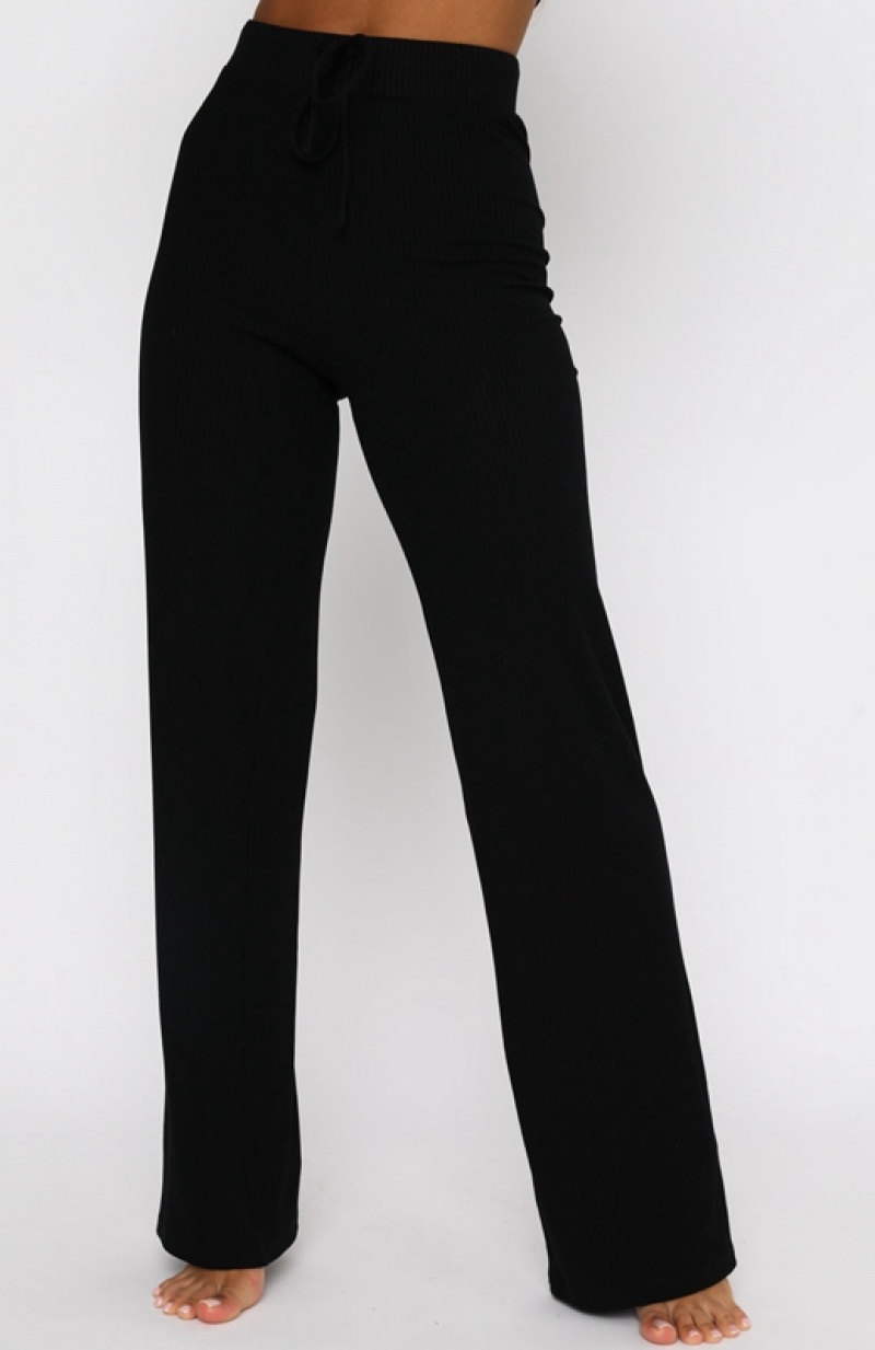 Black White Fox Adore You Ribbed Women's Pants | VAKJ-29376