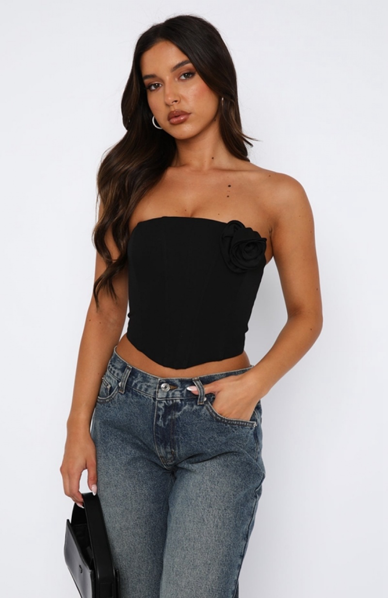 Black White Fox Chase A Feeling Strapless Bustier Women's Tops | OFMI-93701