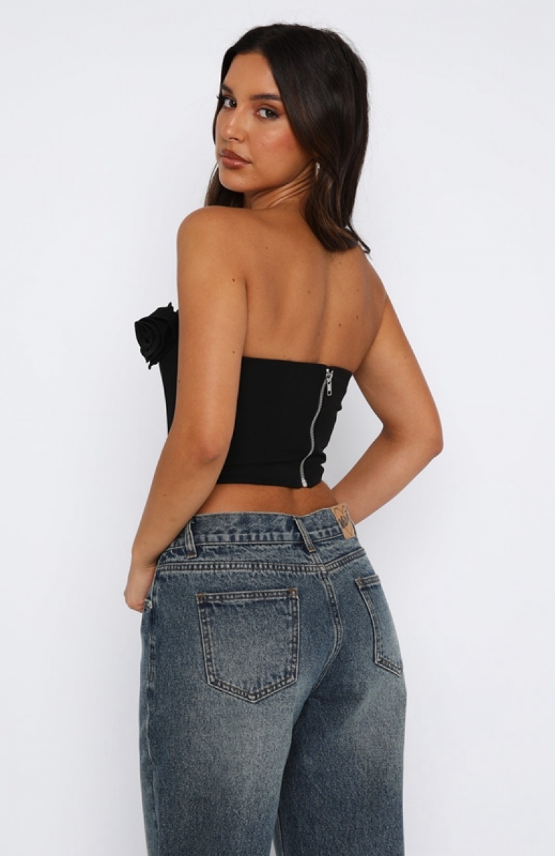 Black White Fox Chase A Feeling Strapless Bustier Women's Tops | OFMI-93701