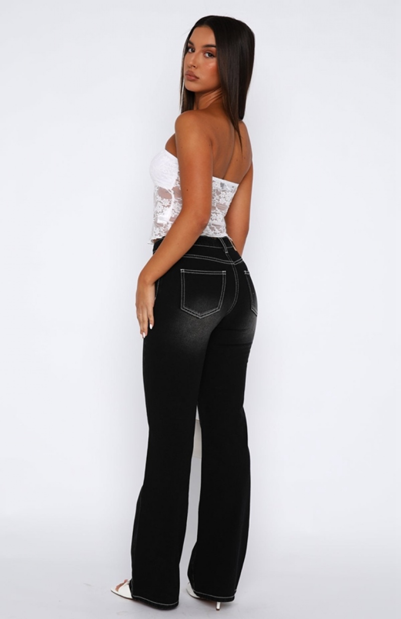 Black White Fox Desire Mid Rise Straight Leg Women's Jeans | VHWZ-67348