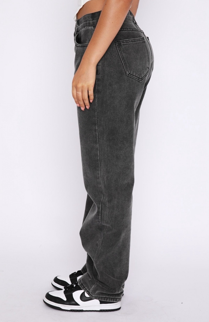 Black White Fox Fashion Society Mid Rise Straight Leg Women's Jeans | UOFA-12896