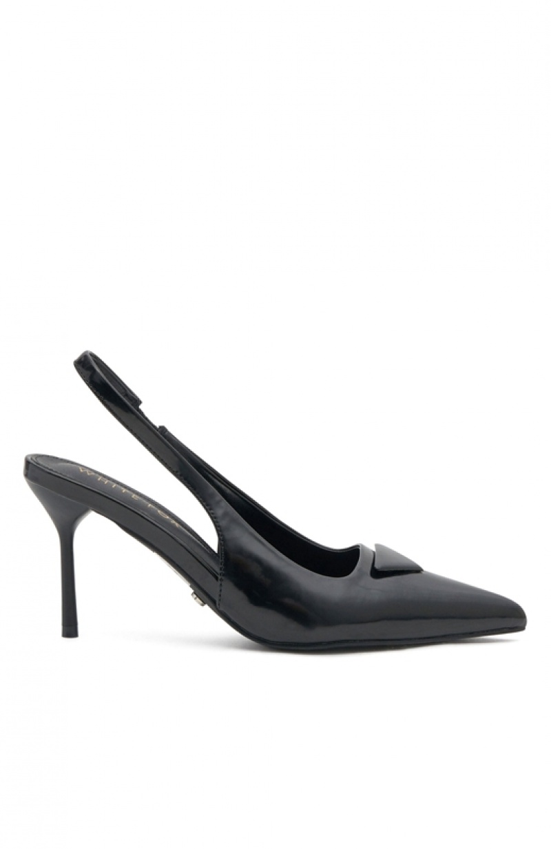 Black White Fox Georgie Slingback Women's Heels | DGBE-96481