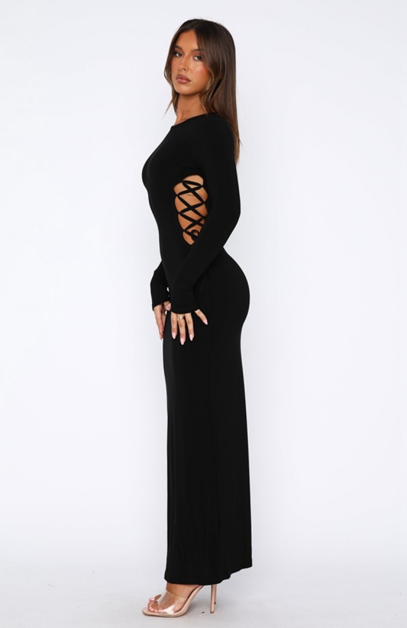 Black White Fox Gone At Last Long Sleeve Maxi Women's Dress | ZYAI-35612