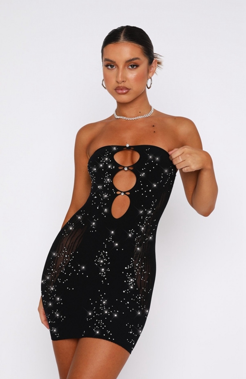 Black White Fox It's All About Me Strapless Diamante Mini Women's Dress | WHQY-46289