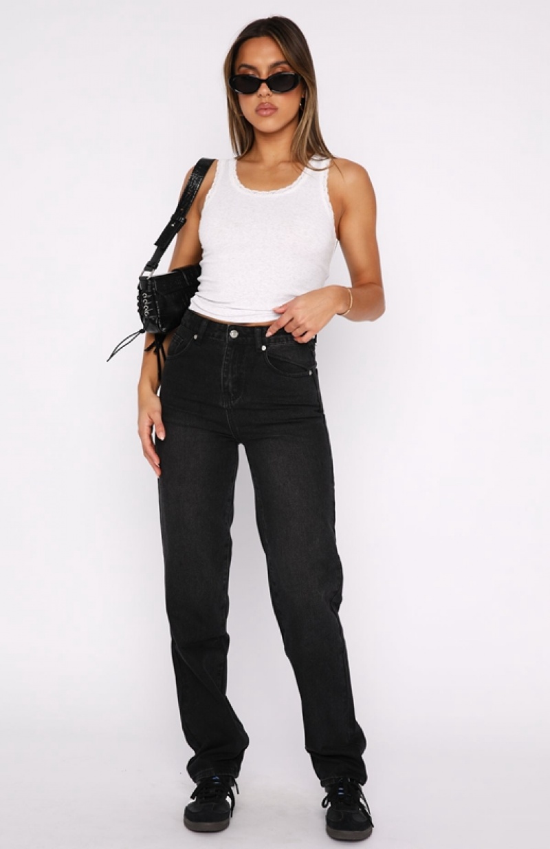 Black White Fox Let's Relax High Rise Slim Leg Women's Jeans | VULB-53076