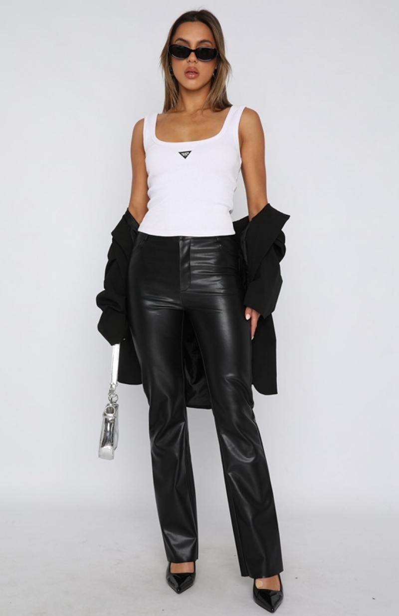 Black White Fox Not Again PU Women's Pants | AVYS-08632