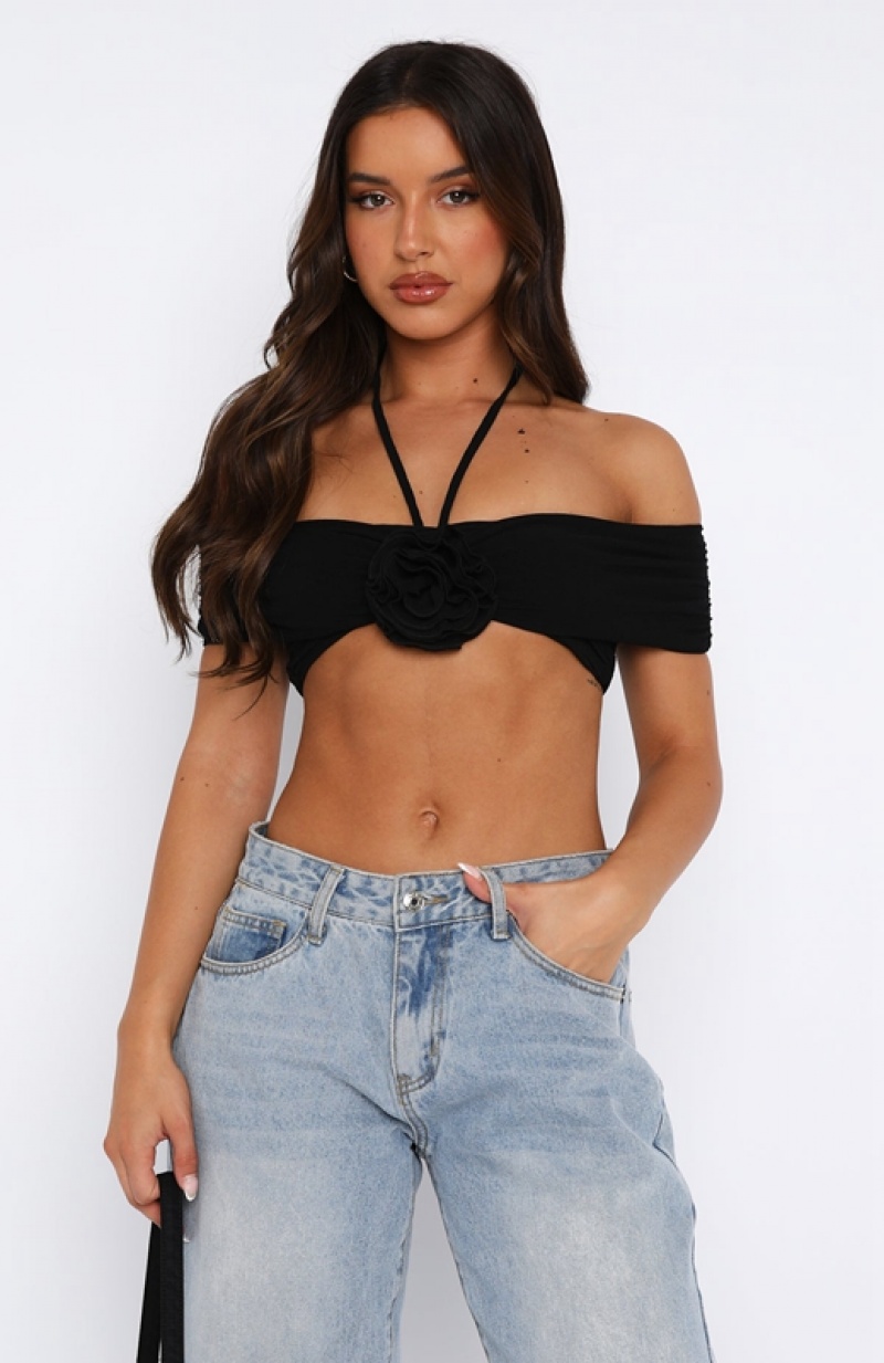 Black White Fox Praise You Crop Women's Tops | UIOW-09867