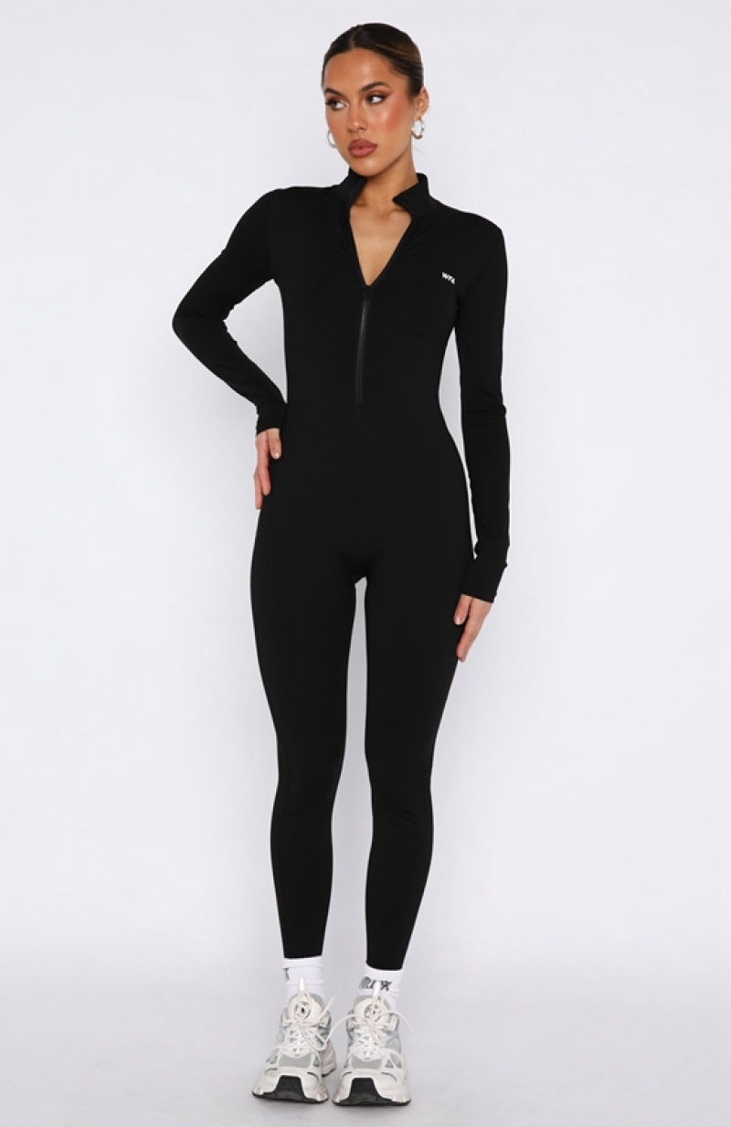 Black White Fox Progress Long Sleeve Women's Jumpsuit | KNAH-97051