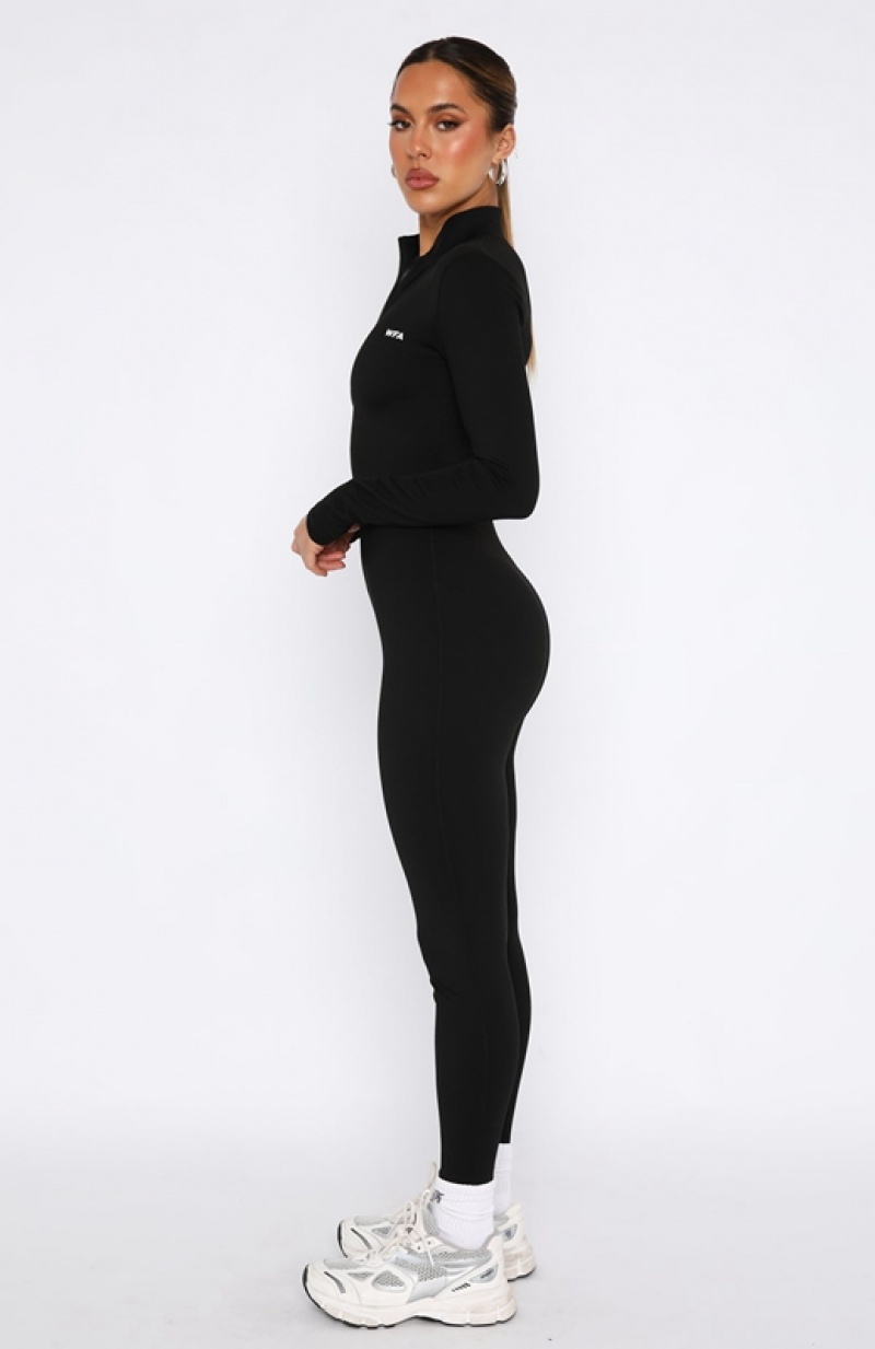 Black White Fox Progress Long Sleeve Women's Jumpsuit | KNAH-97051