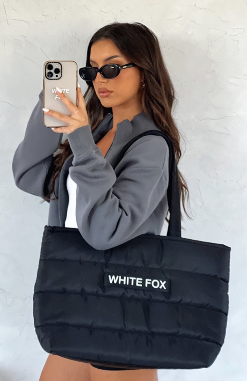 Black White Fox Puffer Women\'s Tote Bag | OTVF-58036