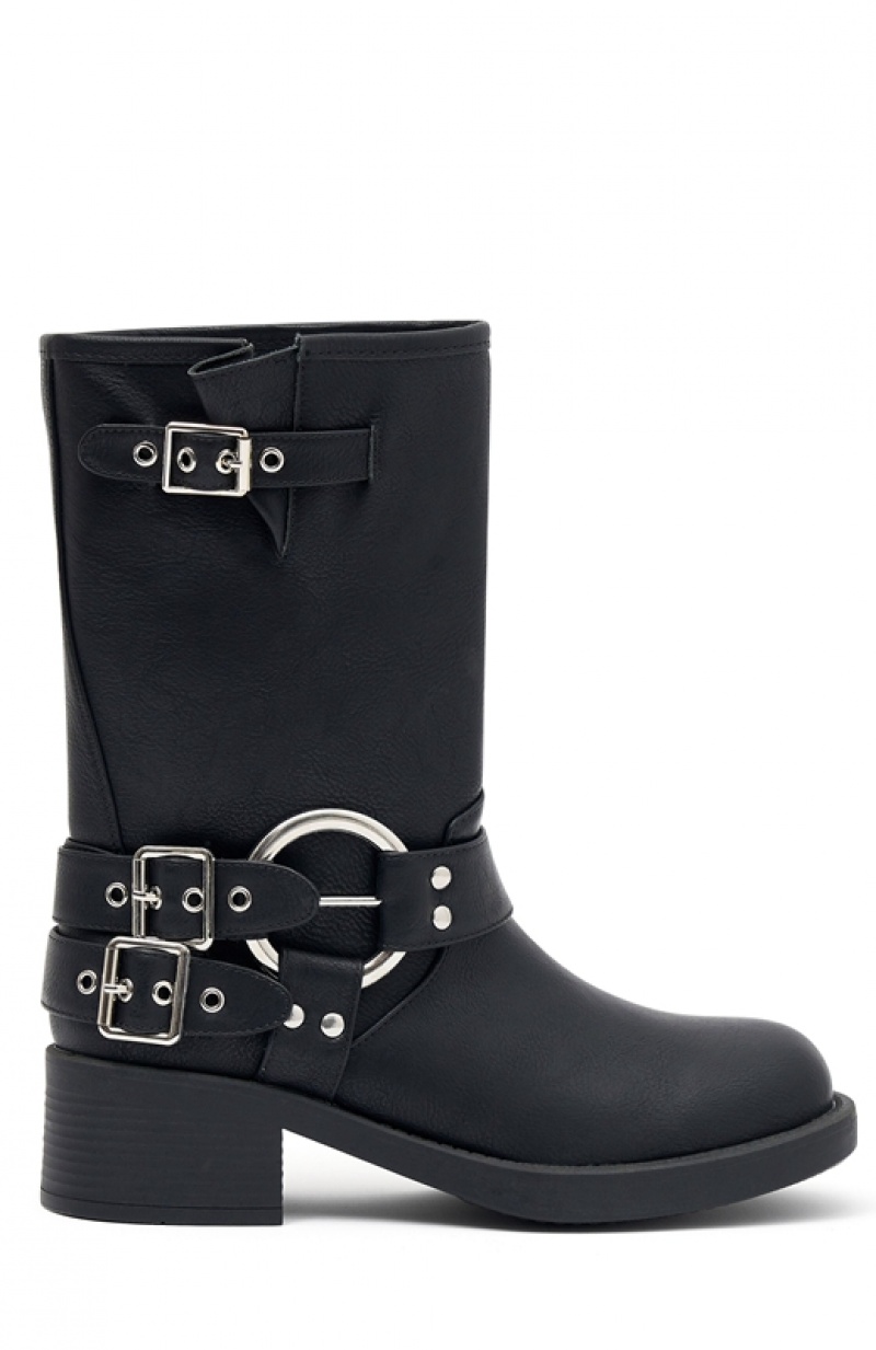 Black White Fox Scout Biker Women's Boots | KFDP-48265