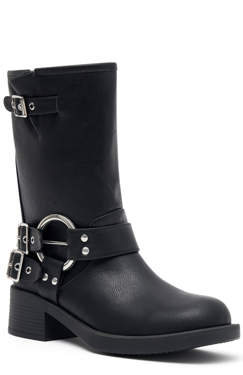 Black White Fox Scout Biker Women's Boots | KFDP-48265