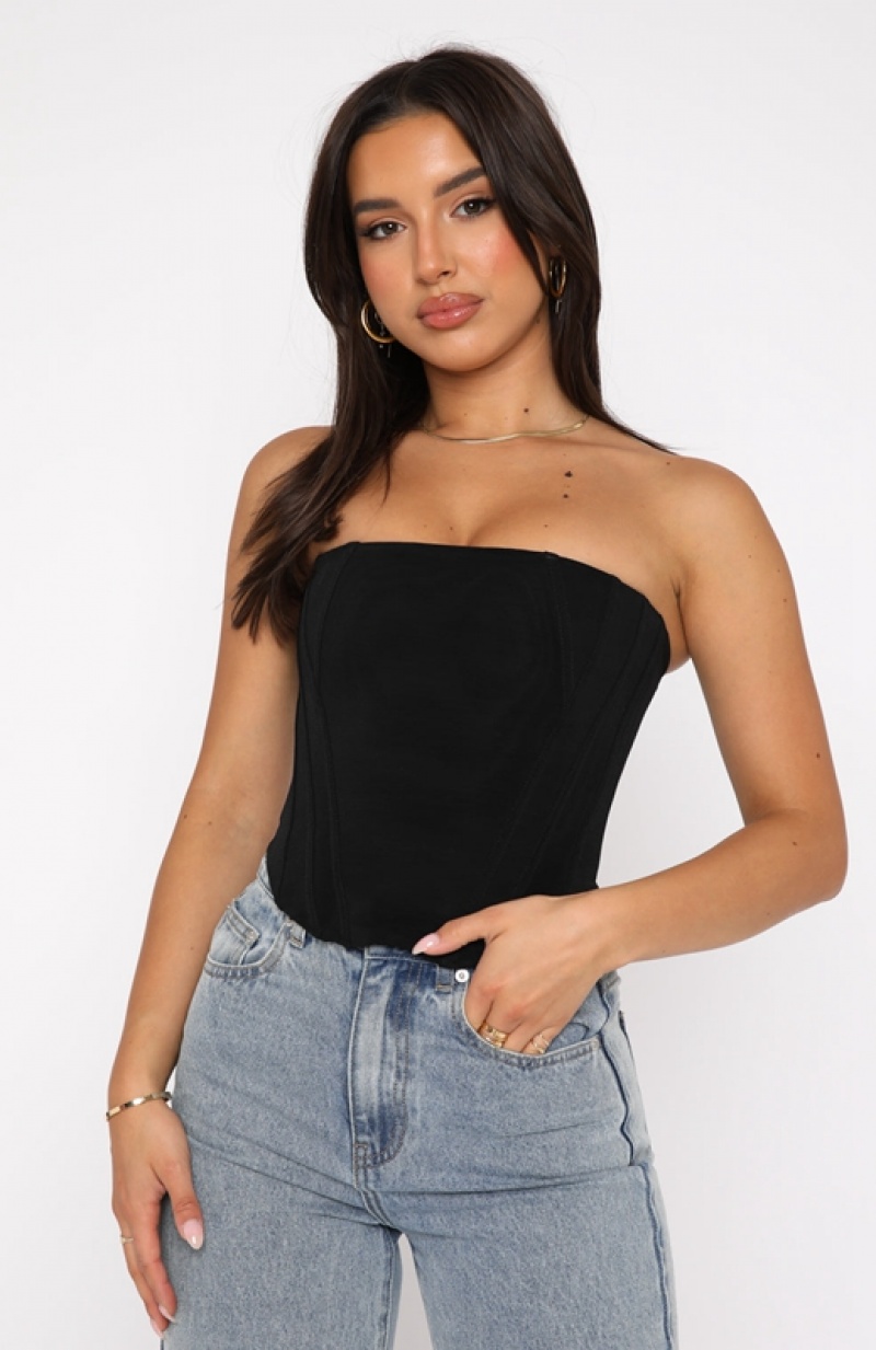 Black White Fox Sharp Edges Bustier Women's Tops | SQNY-26973