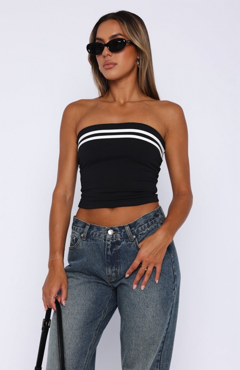 Black White Fox She's Caught Up Strapless Women's Tops | OSBM-96518