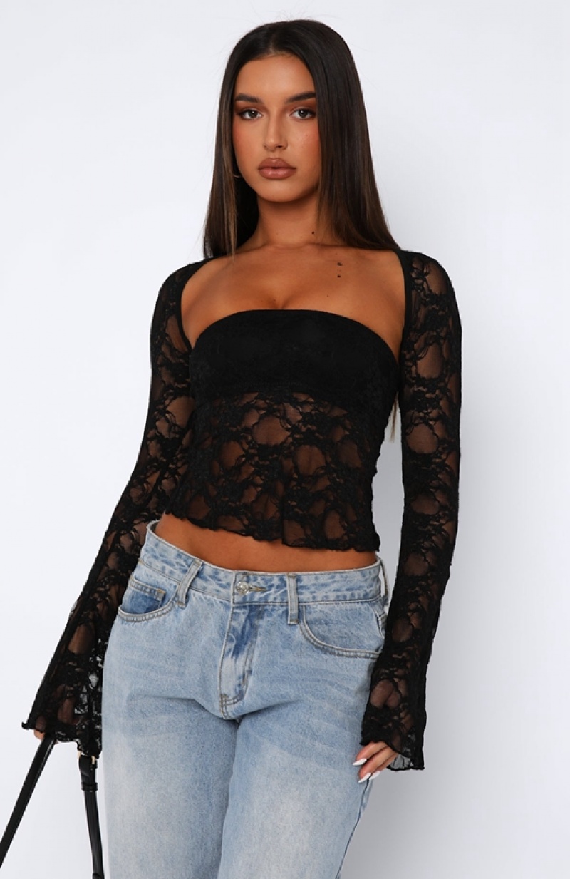 Black White Fox Sweet Lovin' Lace Women's Tops | DGYQ-98257