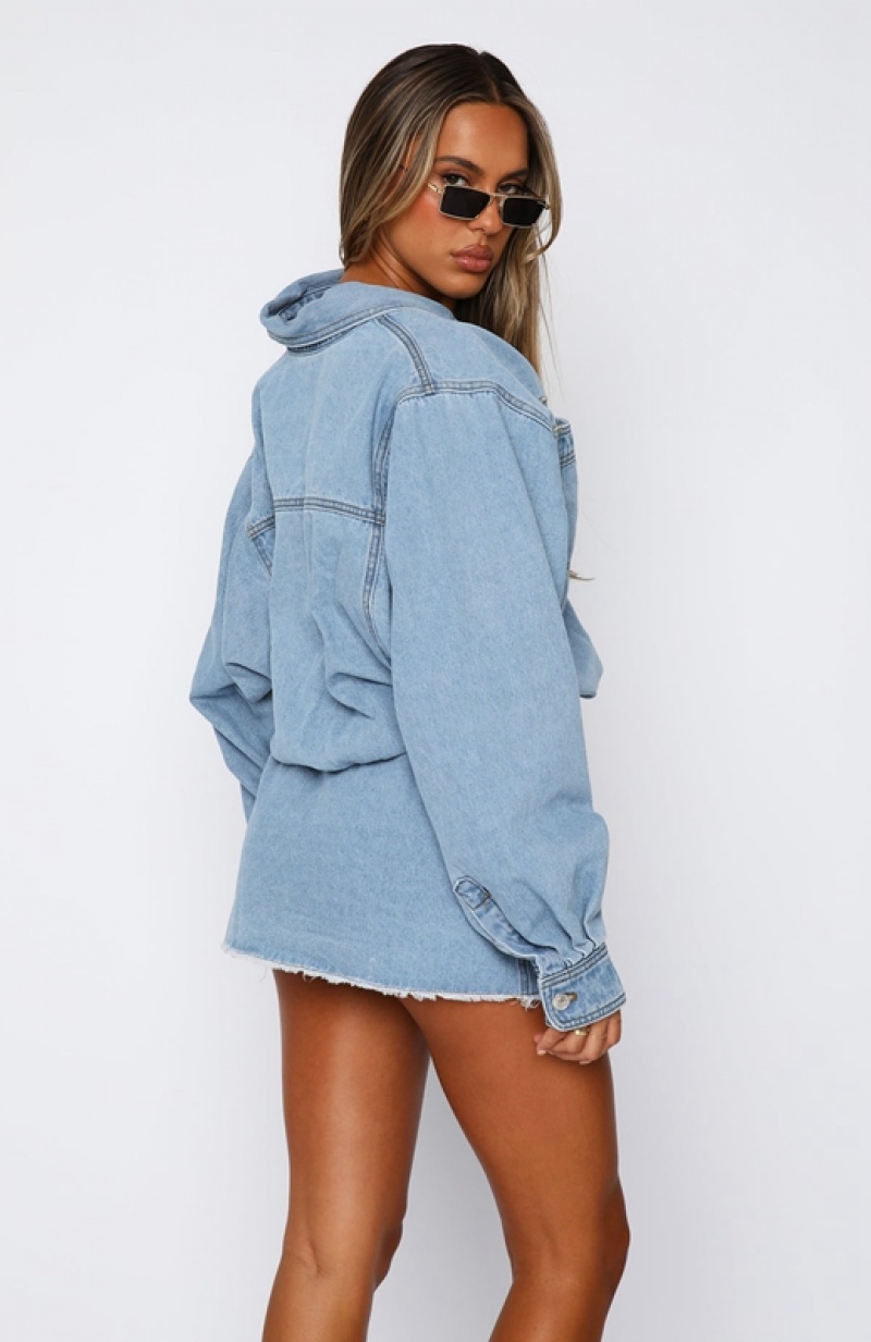 Blue Wash White Fox Don't You Remember Long Sleeve Denim Women's Dress | AFKO-48210