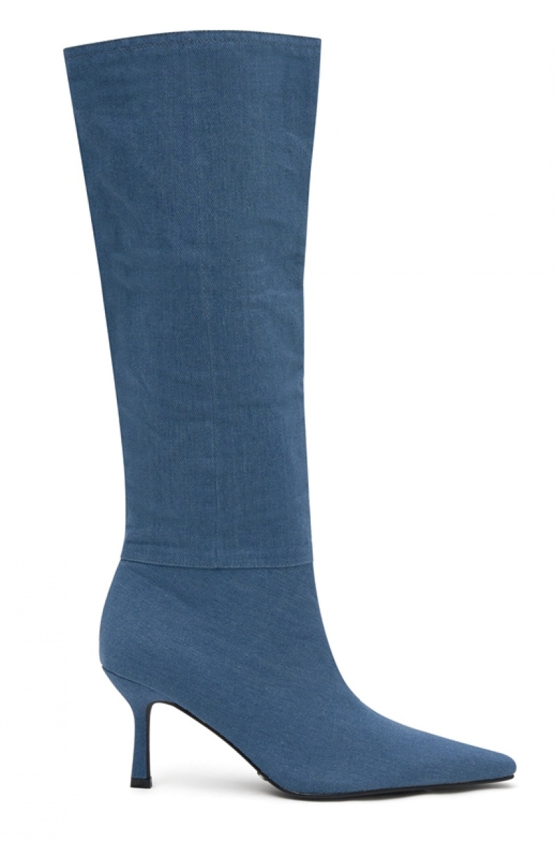 Blue White Fox Baby Blue Denim Knee Women's High Boots | TULA-26540