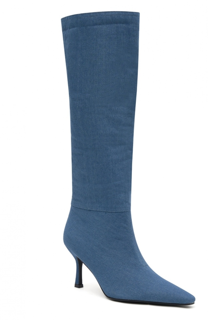 Blue White Fox Baby Blue Denim Knee Women's High Boots | TULA-26540